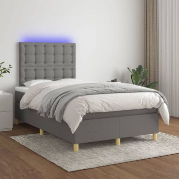 vidaXL Boxspring met matras en LED stof donkergrijs 120x200 cm