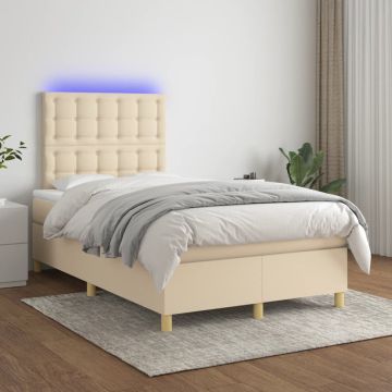 vidaXL Boxspring met matras en LED stof crèmekleurig 120x200 cm