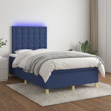 vidaXL Boxspring met matras en LED stof blauw 120x200 cm