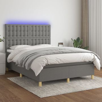 vidaXL Boxspring met matras en LED stof donkergrijs 140x200 cm