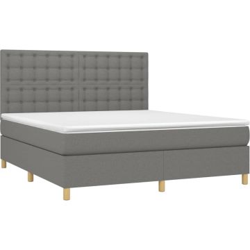 vidaXL Boxspring met matras en LED stof donkergrijs 160x200 cm