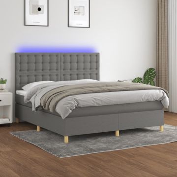 vidaXL Boxspring met matras en LED stof donkergrijs 180x200 cm