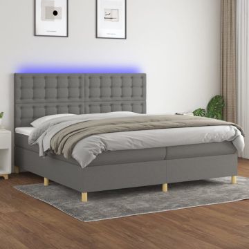 vidaXL Boxspring met matras en LED stof donkergrijs 200x200 cm