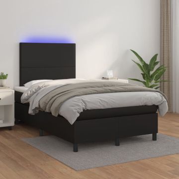 vidaXL Boxspring met matras en LED kunstleer zwart 120x200 cm