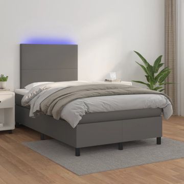 vidaXL Boxspring met matras en LED kunstleer grijs 120x200 cm