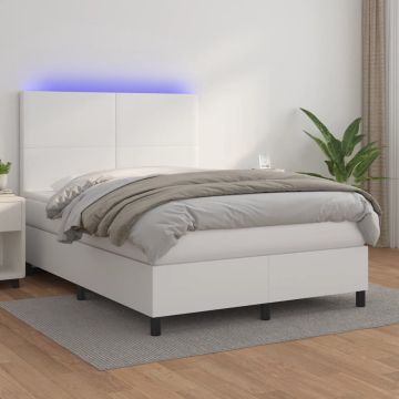 vidaXL Boxspring met matras en LED kunstleer wit 140x200 cm