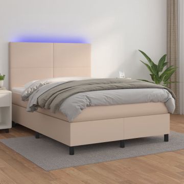 vidaXL Boxspring met matras en LED kunstleer cappuccinokleur 140x200cm