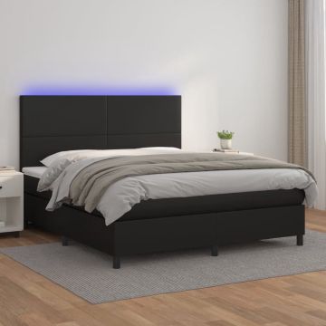 vidaXL Boxspring met matras en LED kunstleer zwart 180x200 cm