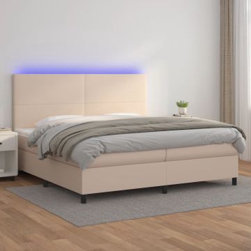 vidaXL Boxspring met matras en LED kunstleer cappuccinokleur 200x200cm