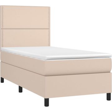 vidaXL Boxspring met matras en LED kunstleer cappuccinokleur 90x190 cm