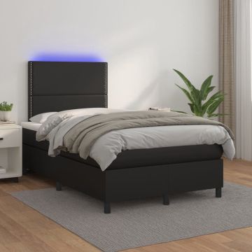 vidaXL Boxspring met matras en LED kunstleer zwart 120x200 cm