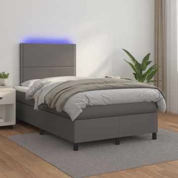 vidaXL Boxspring met matras en LED kunstleer grijs 120x200 cm