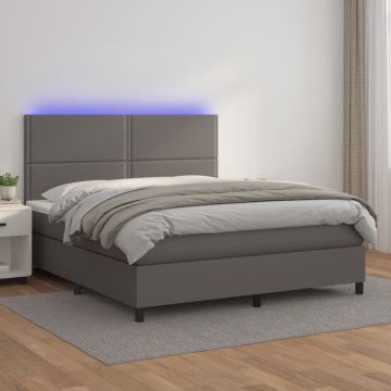 vidaXL Boxspring met matras en LED kunstleer grijs 140x190 cm