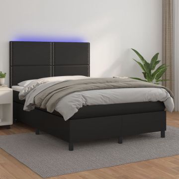 vidaXL Boxspring met matras en LED kunstleer zwart 140x200 cm