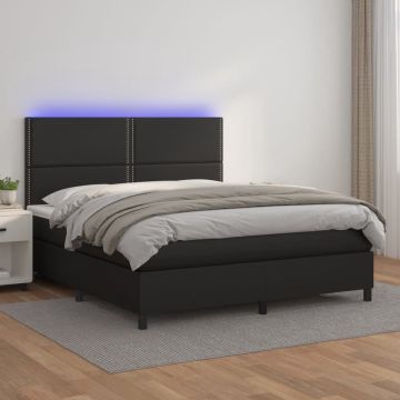 vidaXL Boxspring met matras en LED kunstleer zwart 160x200 cm