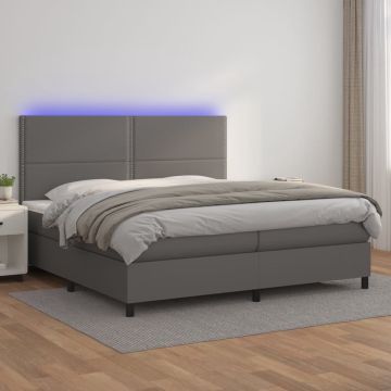 vidaXL Boxspring met matras en LED kunstleer grijs 200x200 cm