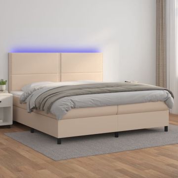 vidaXL Boxspring met matras en LED kunstleer cappuccinokleur 200x200cm