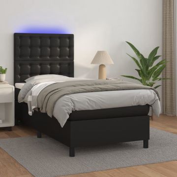 vidaXL Boxspring met matras en LED kunstleer zwart 80x200 cm