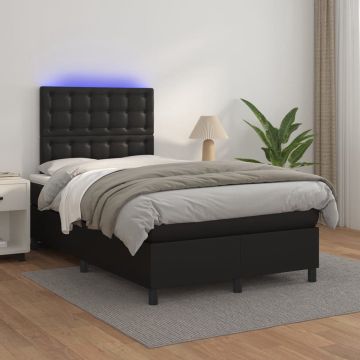 vidaXL Boxspring met matras en LED kunstleer zwart 120x200 cm