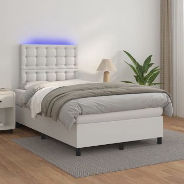 vidaXL Boxspring met matras en LED kunstleer wit 120x200 cm