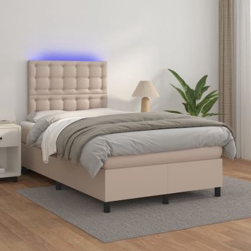 vidaXL Boxspring met matras en LED kunstleer cappuccinokleur 120x200cm