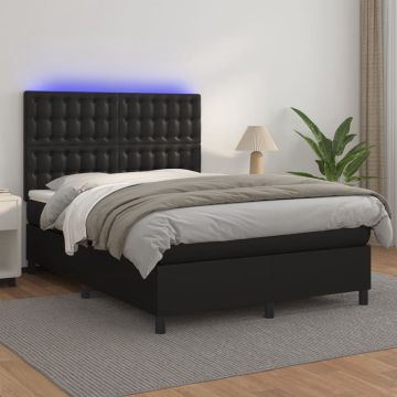 vidaXL Boxspring met matras en LED kunstleer zwart 140x190 cm