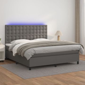 vidaXL Boxspring met matras en LED kunstleer grijs 180x200 cm