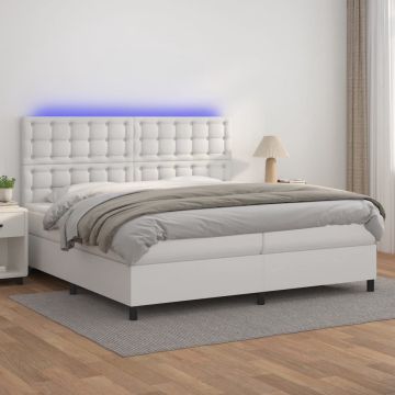 vidaXL Boxspring met matras en LED kunstleer wit 200x200 cm