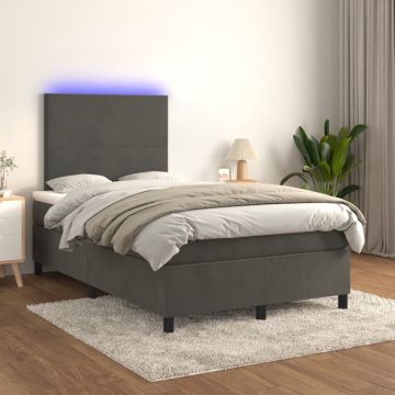 vidaXL Boxspring met matras en LED fluweel donkergrijs 120x200 cm