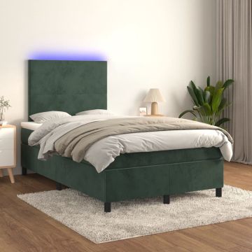 vidaXL Boxspring met matras en LED fluweel donkergroen 120x200 cm