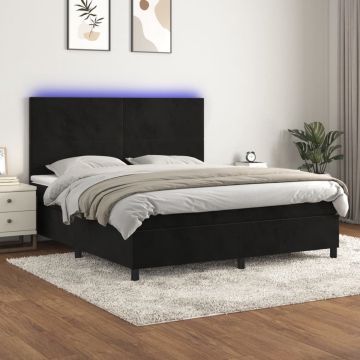 vidaXL Boxspring met matras en LED fluweel zwart 180x200 cm