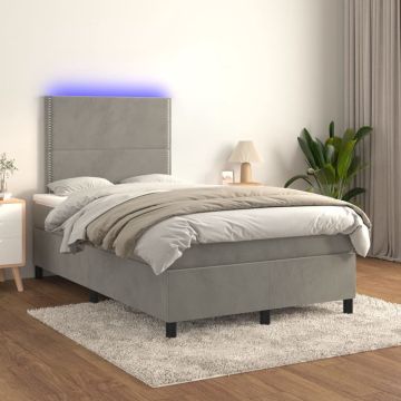 vidaXL Boxspring met matras en LED fluweel lichtgrijs 120x200 cm