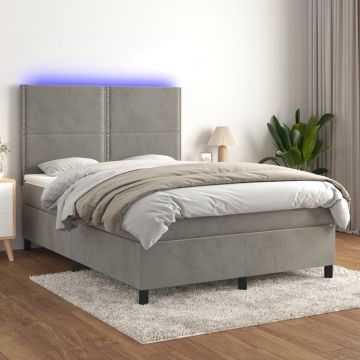 vidaXL Boxspring met matras en LED fluweel lichtgrijs 140x190 cm