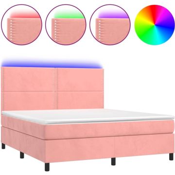 vidaXL-Boxspring-met-matras-en-LED-fluweel-roze-180x200-cm