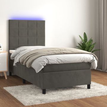 vidaXL Boxspring met matras en LED fluweel donkergrijs 90x190 cm