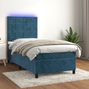 vidaXL Boxspring met matras en LED fluweel donkerblauw 100x200 cm