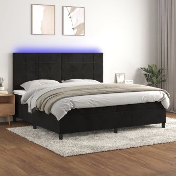 vidaXL Boxspring met matras en LED fluweel zwart 200x200 cm