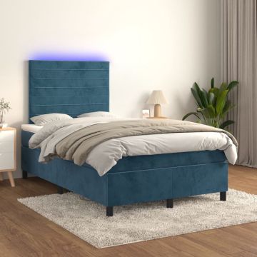 vidaXL Boxspring met matras en LED fluweel donkerblauw 120x200 cm