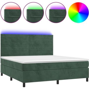 vidaXL Boxspring met matras en LED fluweel donkergroen 160x200 cm