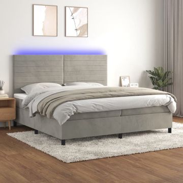 vidaXL Boxspring met matras en LED fluweel lichtgrijs 200x200 cm