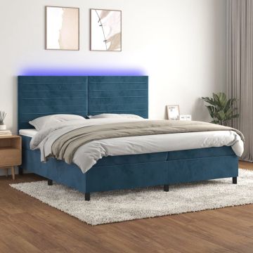 vidaXL Boxspring met matras en LED fluweel donkerblauw 200x200 cm