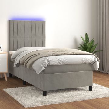 vidaXL Boxspring met matras en LED fluweel lichtgrijs 90x190 cm