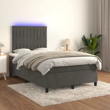 vidaXL Boxspring met matras en LED fluweel donkergrijs 120x200 cm