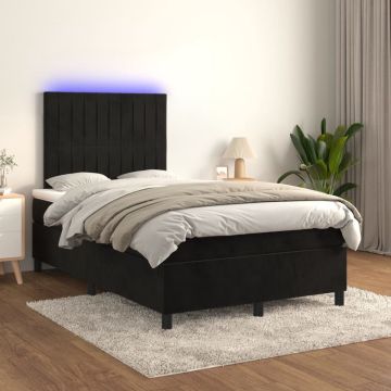 vidaXL Boxspring met matras en LED fluweel zwart 120x200 cm