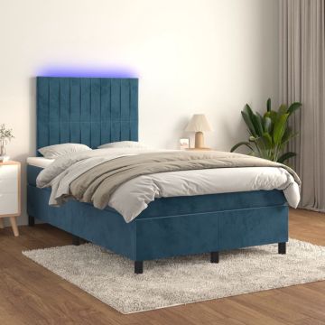 vidaXL Boxspring met matras en LED fluweel donkerblauw 120x200 cm