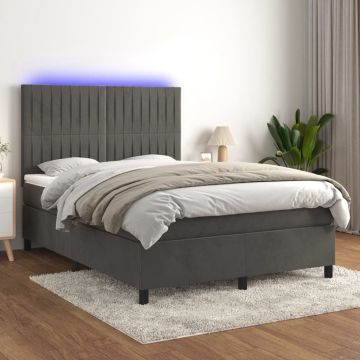 vidaXL Boxspring met matras en LED fluweel donkergrijs 140x200 cm