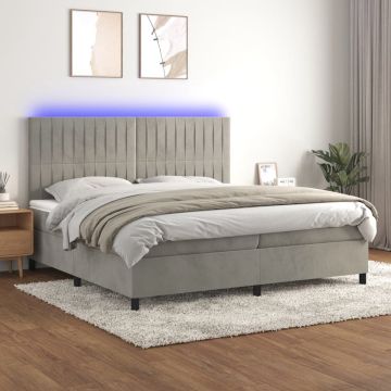 vidaXL Boxspring met matras en LED fluweel lichtgrijs 200x200 cm