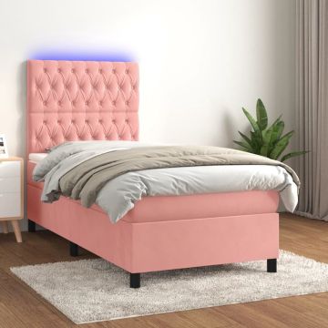 vidaXL Boxspring met matras en LED fluweel roze 100x200 cm