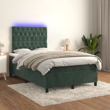 vidaXL Boxspring met matras en LED fluweel donkergroen 120x200 cm