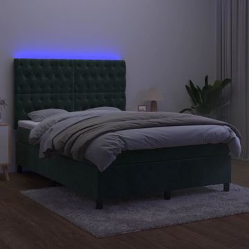 vidaXL Boxspring met matras en LED fluweel donkergroen 140x200 cm